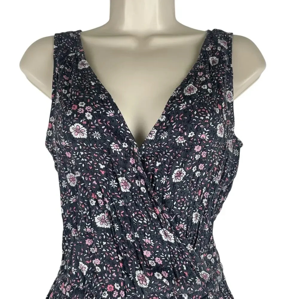 American Eagle Floral Tassel Tie Romper Sleeveless Gray Pink Size XS
